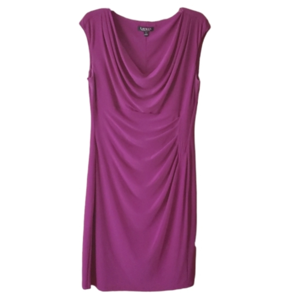 Lauren Ralph Lauren Cowl Neck Amethyst Cocktail Dress Size 14 womans